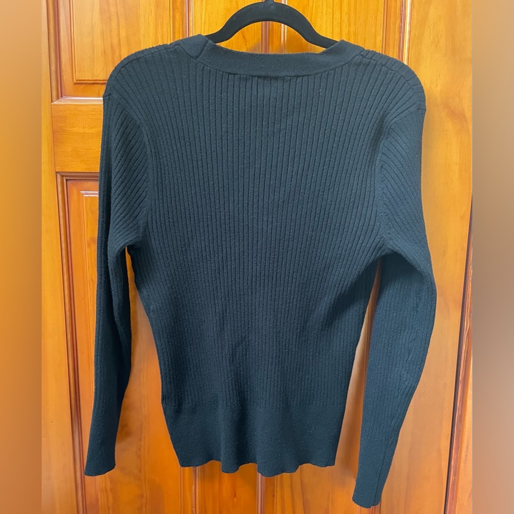 A New Day Ribbed V-Neck Slim Cardigan Sweater Black Large - Picture 6 of 14
